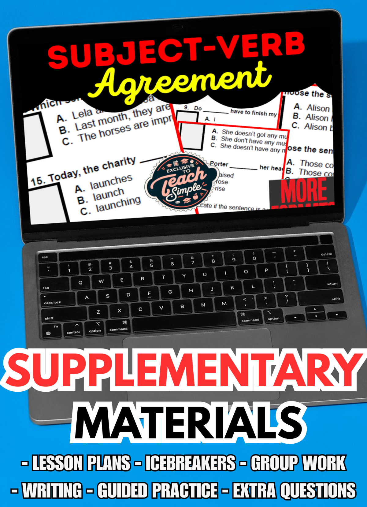 An educational teaching resource from Cored Education entitled Subject-Verb Agreement Supplementary Materials Grade 5-6 (PDF) downloadable at Teach Simple.