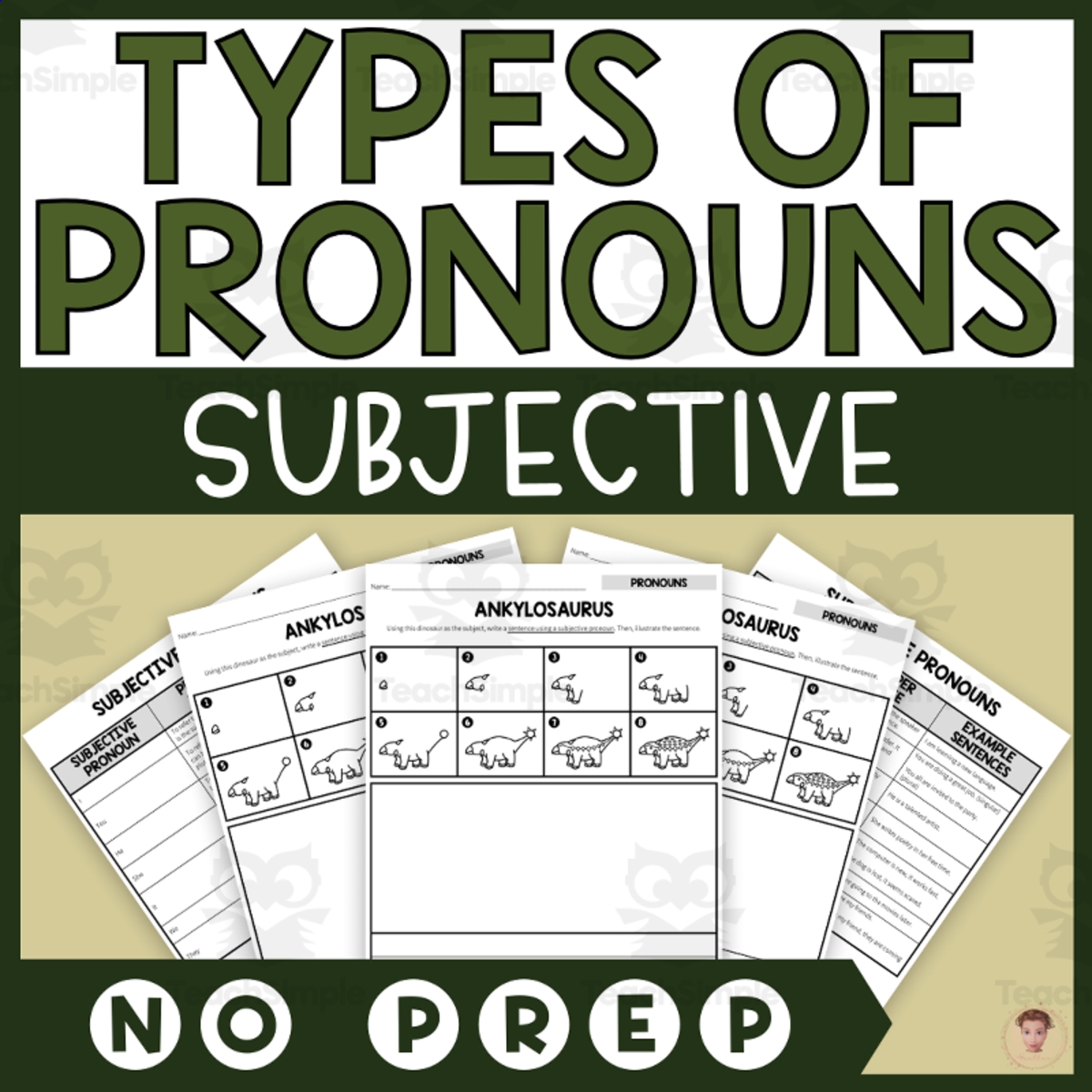 An educational teaching resource from Heather Huhman entitled Subjective Pronouns - Dinosaur Directed Drawing downloadable at Teach Simple.