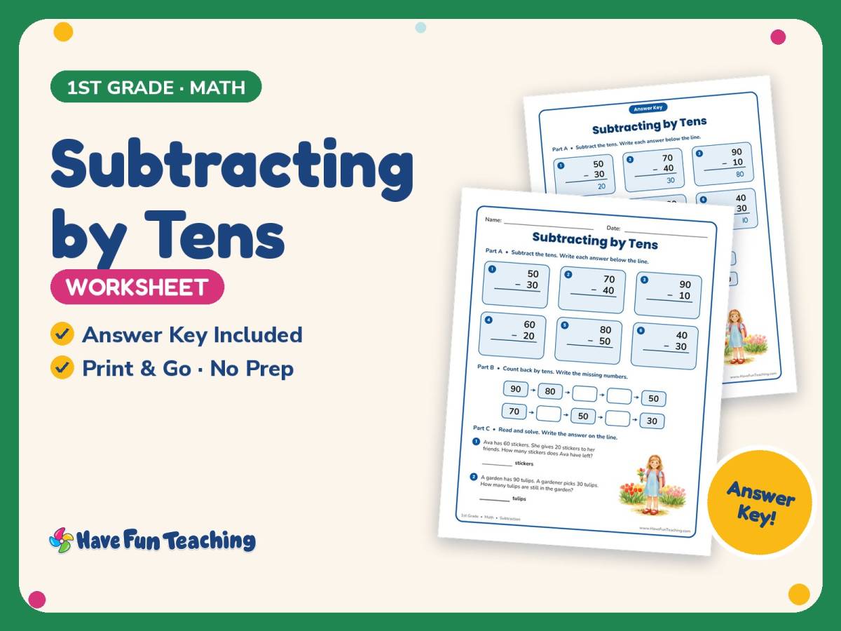 Subtracting by Tens Worksheet – 1st Grade Skip Counting & Subtraction preview