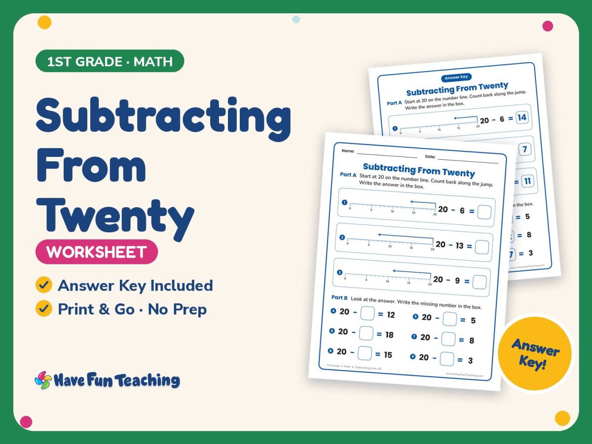 Subtracting From Twenty Worksheet – 1st Grade Subtraction Practice preview
