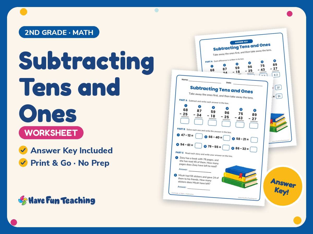Subtracting Tens and Ones Worksheet – 2nd Grade Place Value Practice preview