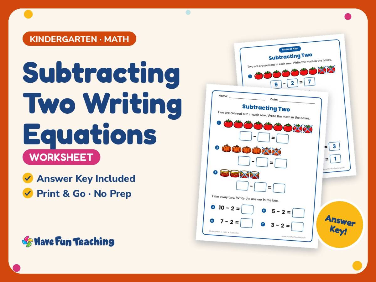 Subtracting Two Writing Equations Worksheet – Kindergarten Subtraction ...