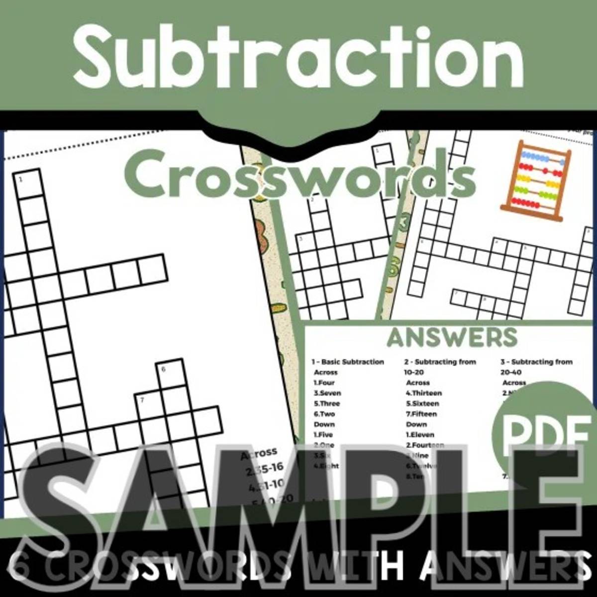 An educational teaching resource from Cored Education entitled Subtraction Crossword: 1 Page Sample (PDF) downloadable at Teach Simple.