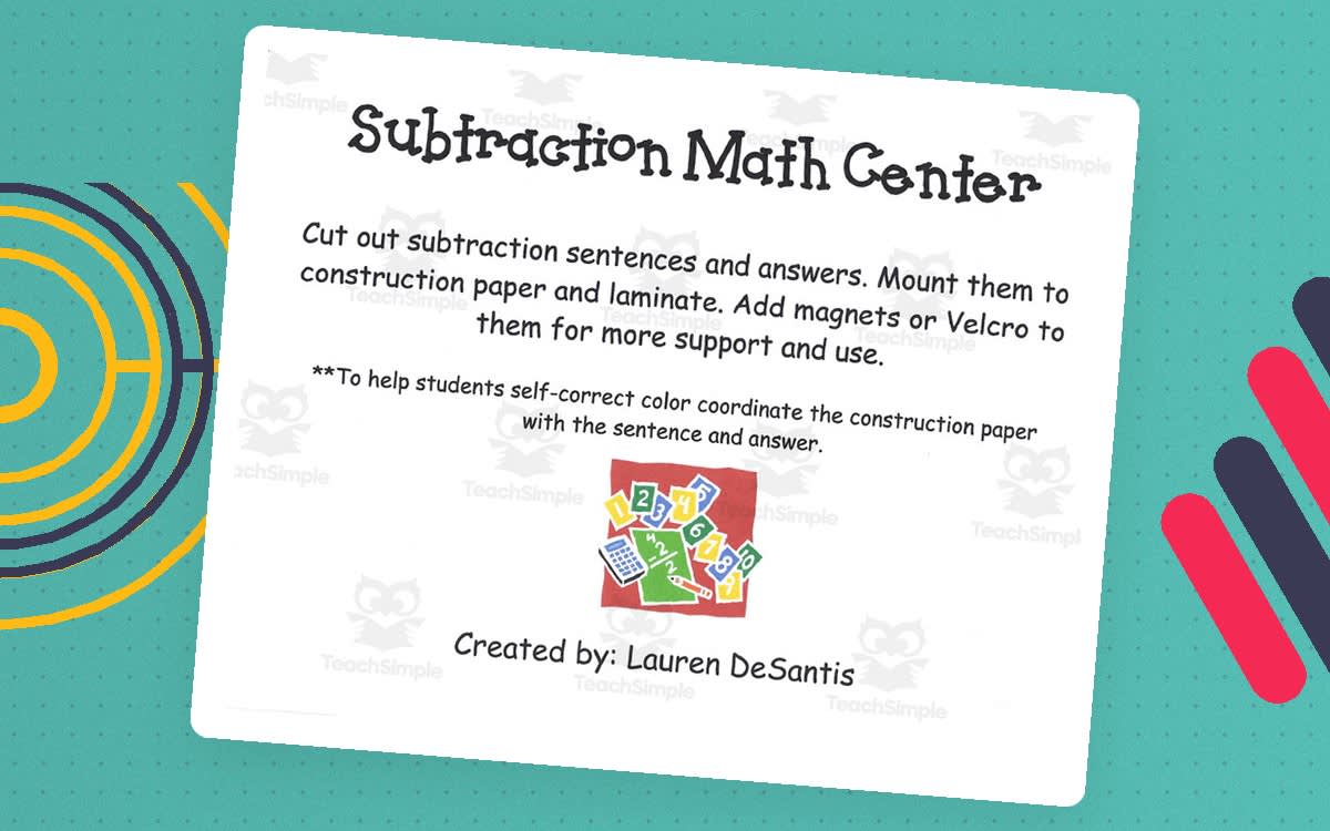 An educational teaching resource from Lauren DeSantis entitled Subtraction Math Center downloadable at Teach Simple.