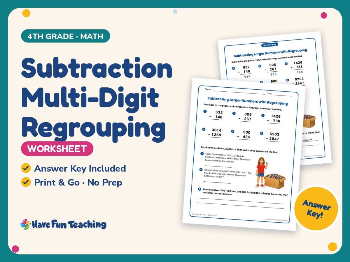 Subtraction Multi-Digit Regrouping Worksheet – 4th Grade Math Practice preview
