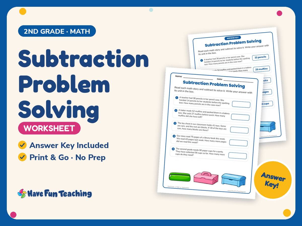 Subtraction Problem Solving Worksheet – 2nd Grade Word Problems preview