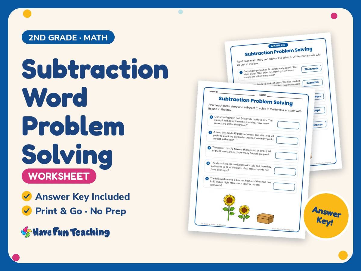 Subtraction Word Problem Solving Worksheet – 2nd Grade Word Problems preview