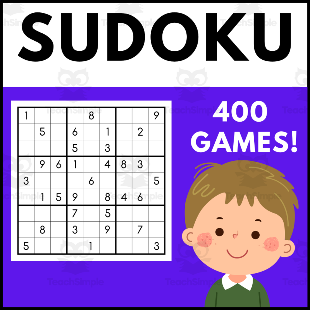 An educational teaching resource from space shope entitled Sudoku puzzle pages, 400 sudoku printable logic puzzles & fun number downloadable at Teach Simple.