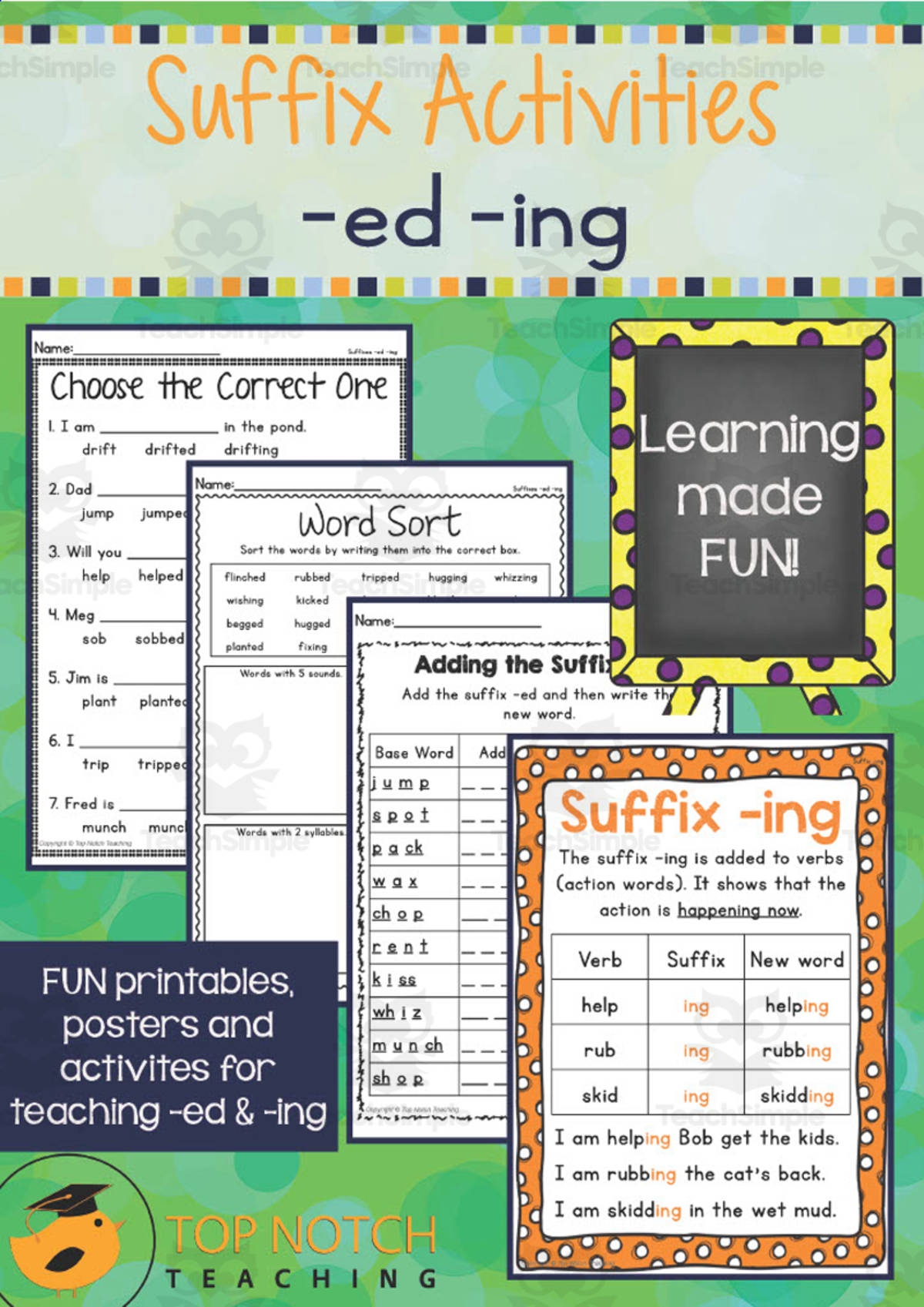 An educational teaching resource from Top Notch Teaching entitled Suffix Activity Packet downloadable at Teach Simple.