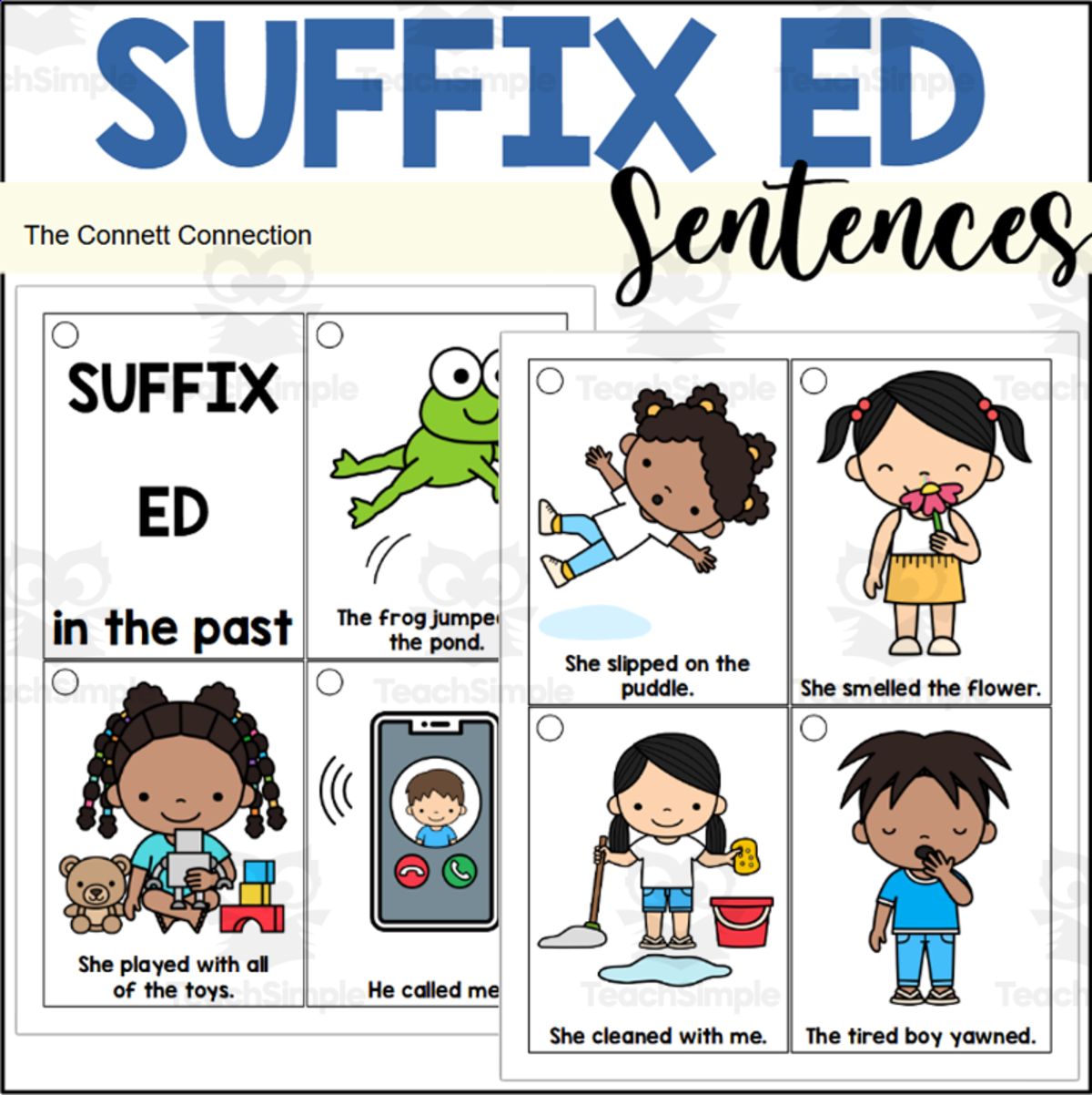 An educational teaching resource from The Connett Connection entitled Suffix ED Sentence Reading Rings downloadable at Teach Simple.
