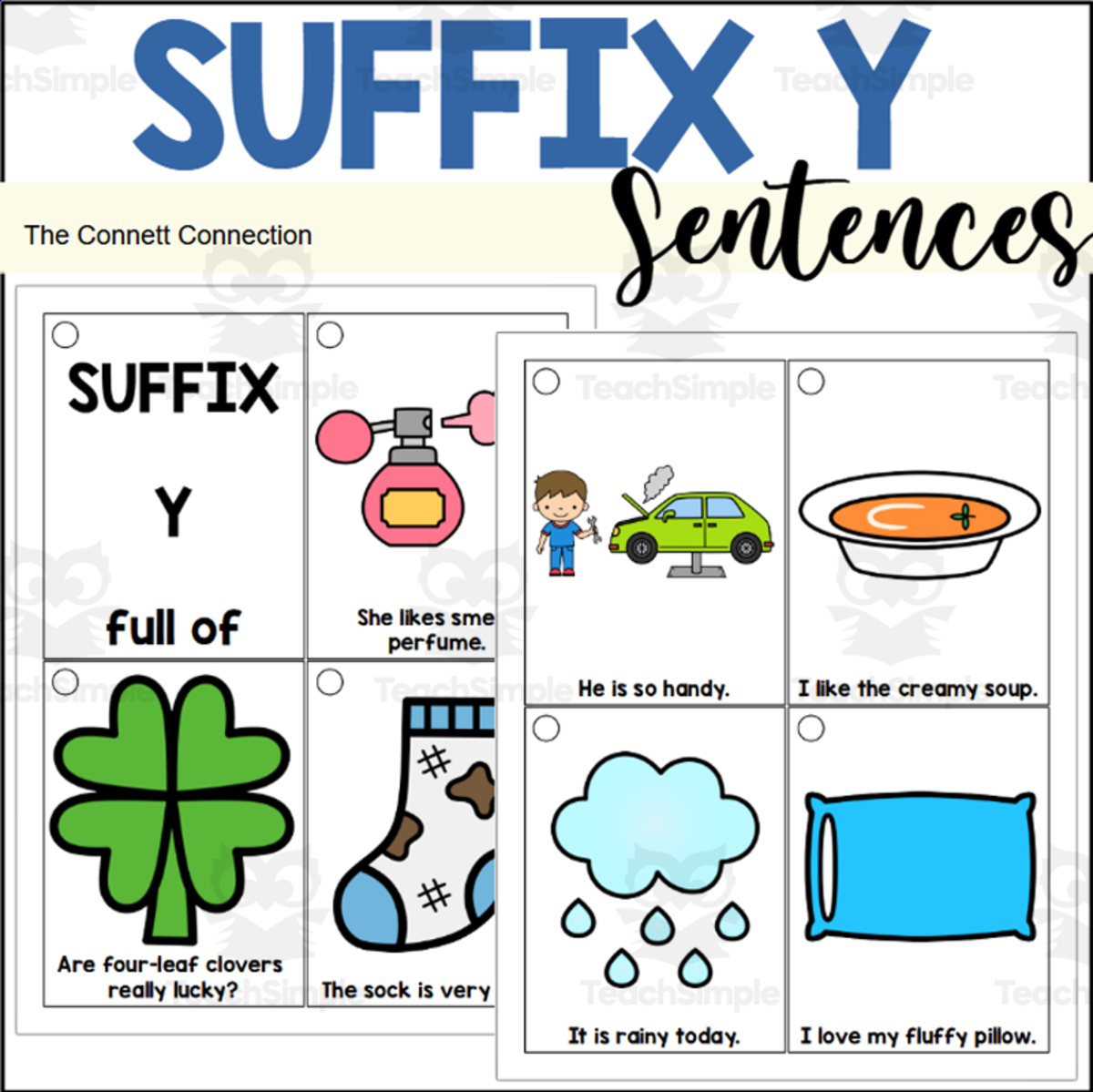 An educational teaching resource from The Connett Connection entitled Suffix Y Sentence Reading Rings downloadable at Teach Simple.