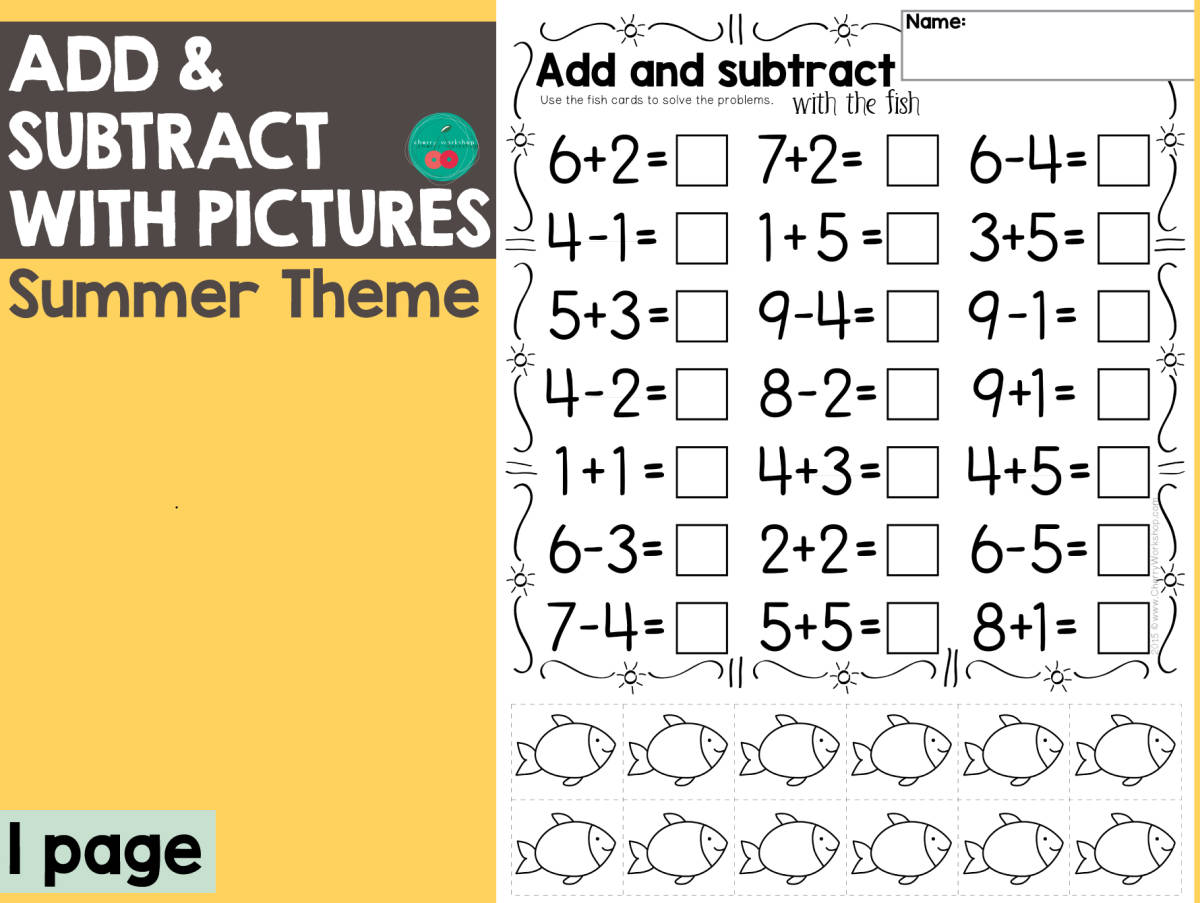 An educational teaching resource from Cherry Workshop entitled Summer Add & Subtract downloadable at Teach Simple.