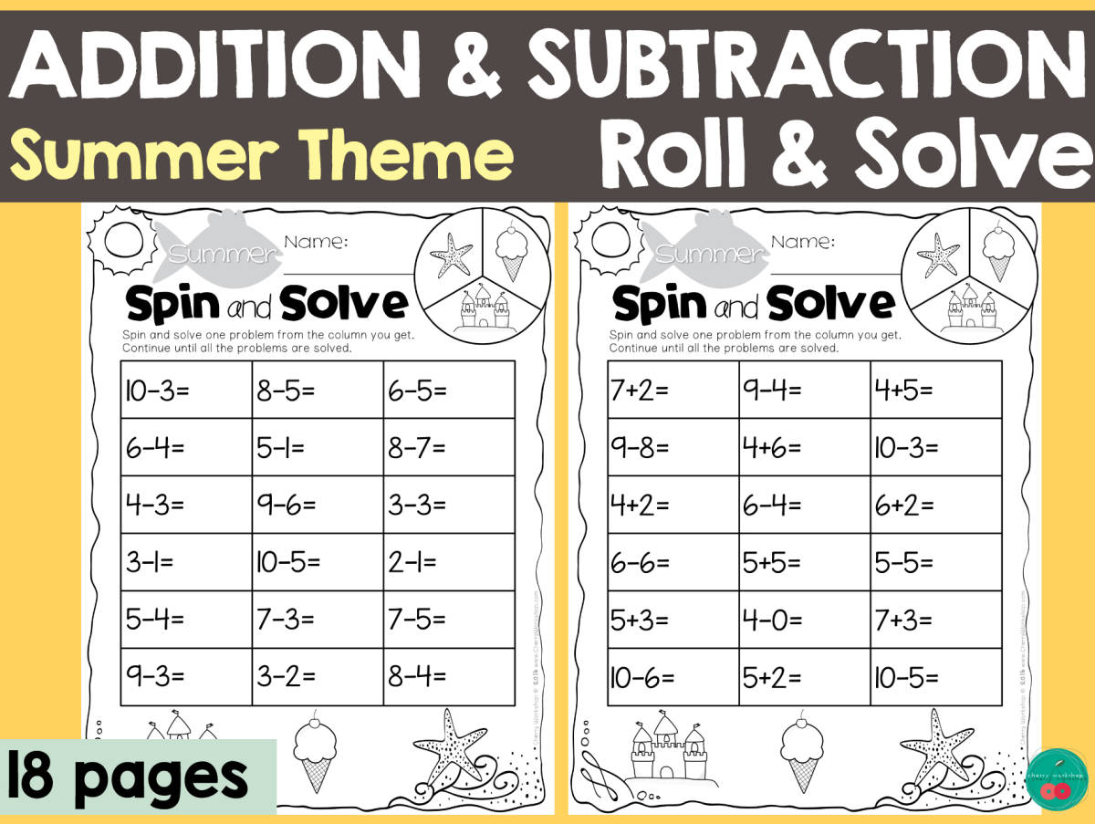 An educational teaching resource from Cherry Workshop entitled Summer Addition & Subtraction downloadable at Teach Simple.