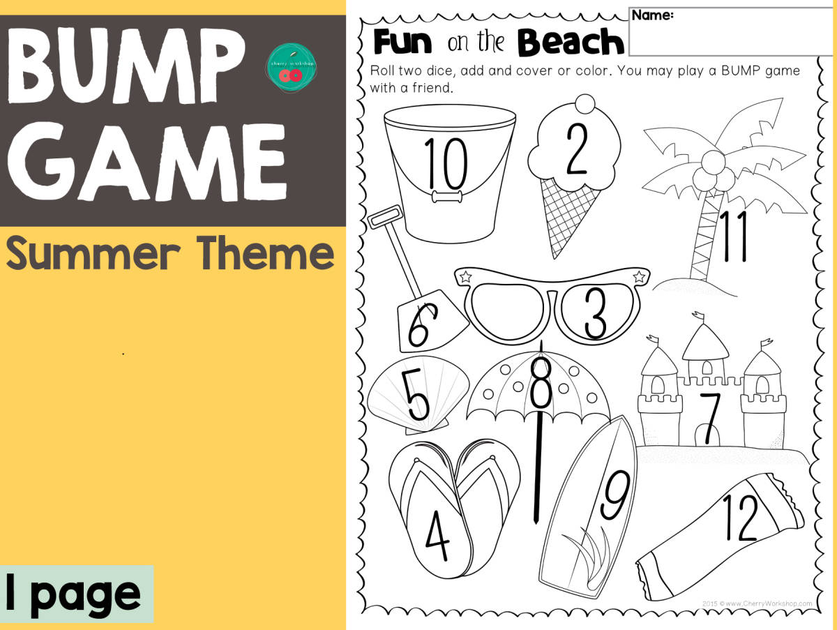 An educational teaching resource from Cherry Workshop entitled Summer Addition Bump Game downloadable at Teach Simple.