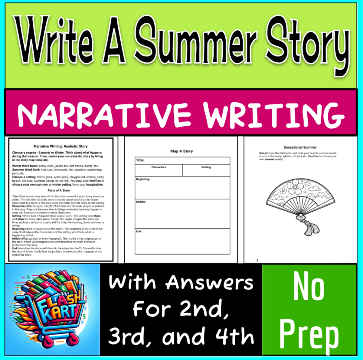An educational teaching resource from FlashKart entitled Summer & Winter Narrative Story Writing & Mapping for 2nd & 3rd Grades downloadable at Teach Simple.