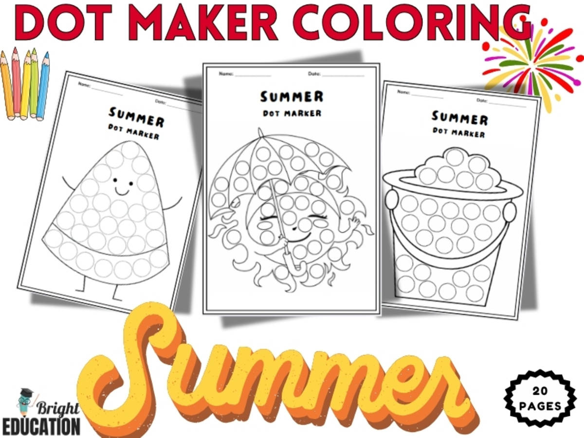 An educational teaching resource from Bright Education entitled Summer Break Dot Maker – End of Year Coloring Sheets downloadable at Teach Simple.