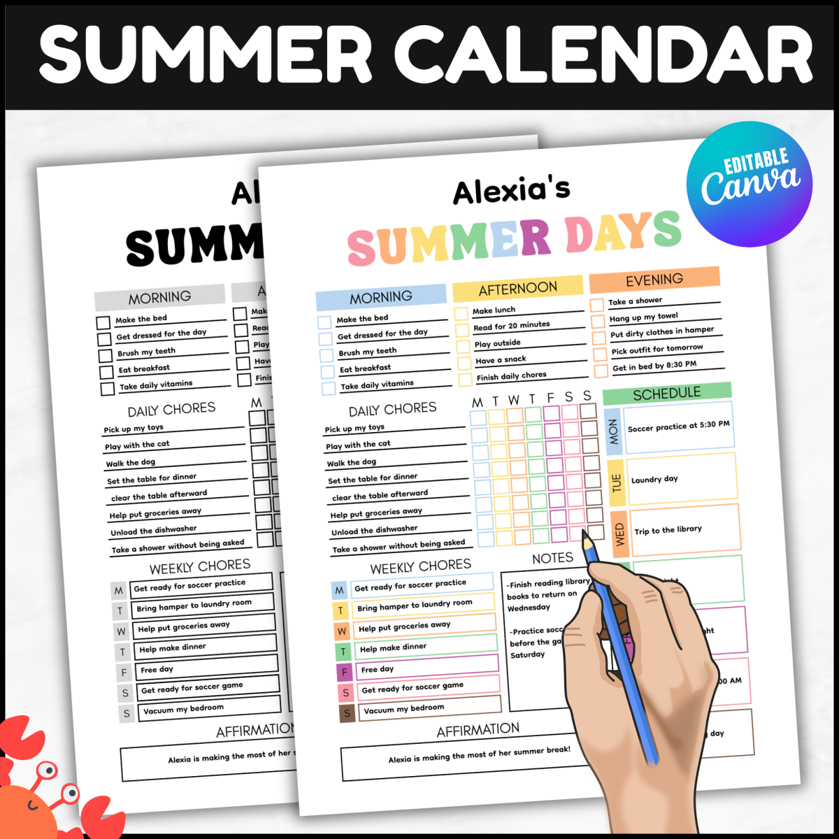 An educational teaching resource from screenzro entitled Summer Calendar Editable | Kids Summer Planner Weekly Schedule downloadable at Teach Simple.