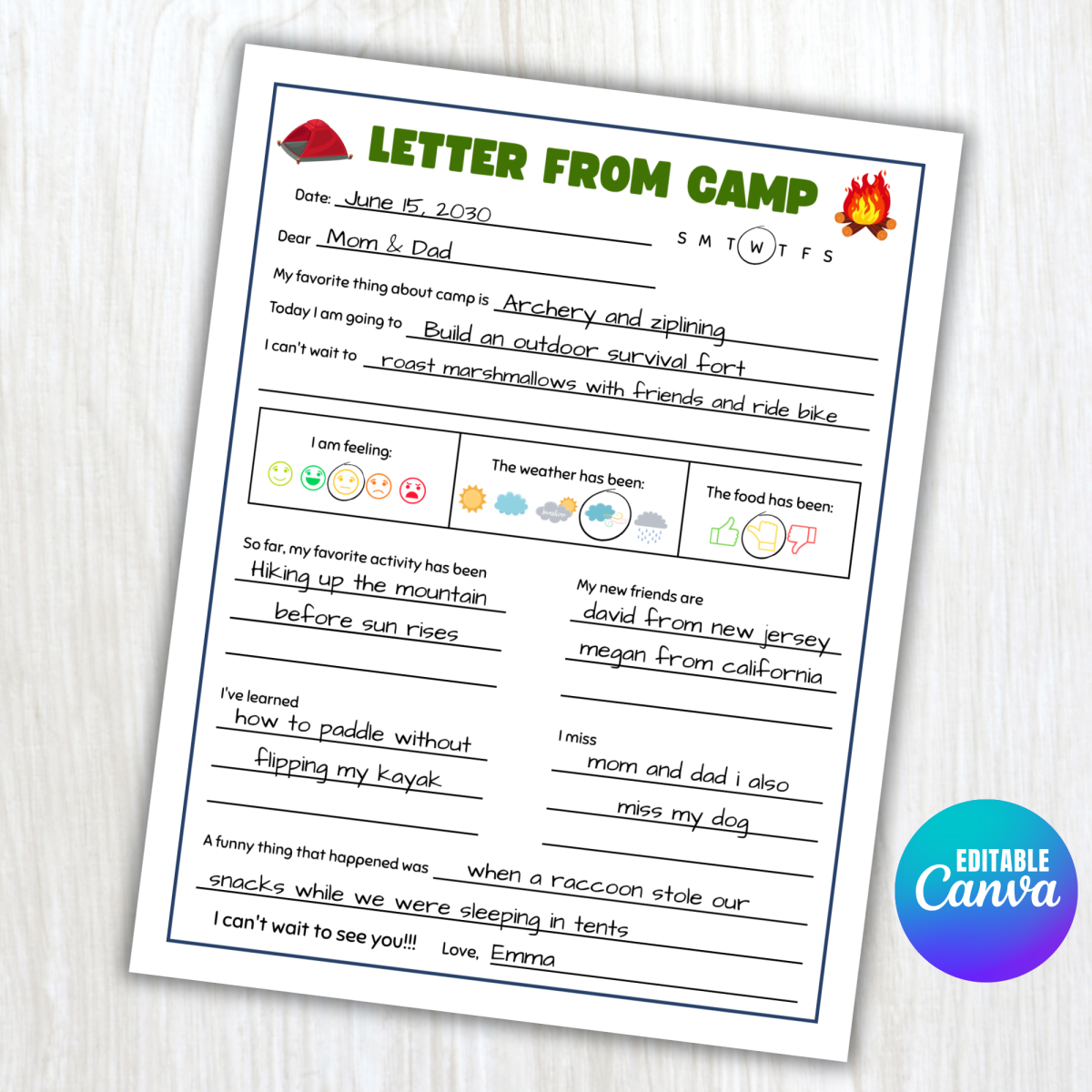 An educational teaching resource from screenzro entitled Summer Camp Letter Camping Stationery Set - Letter Writing Activity downloadable at Teach Simple.