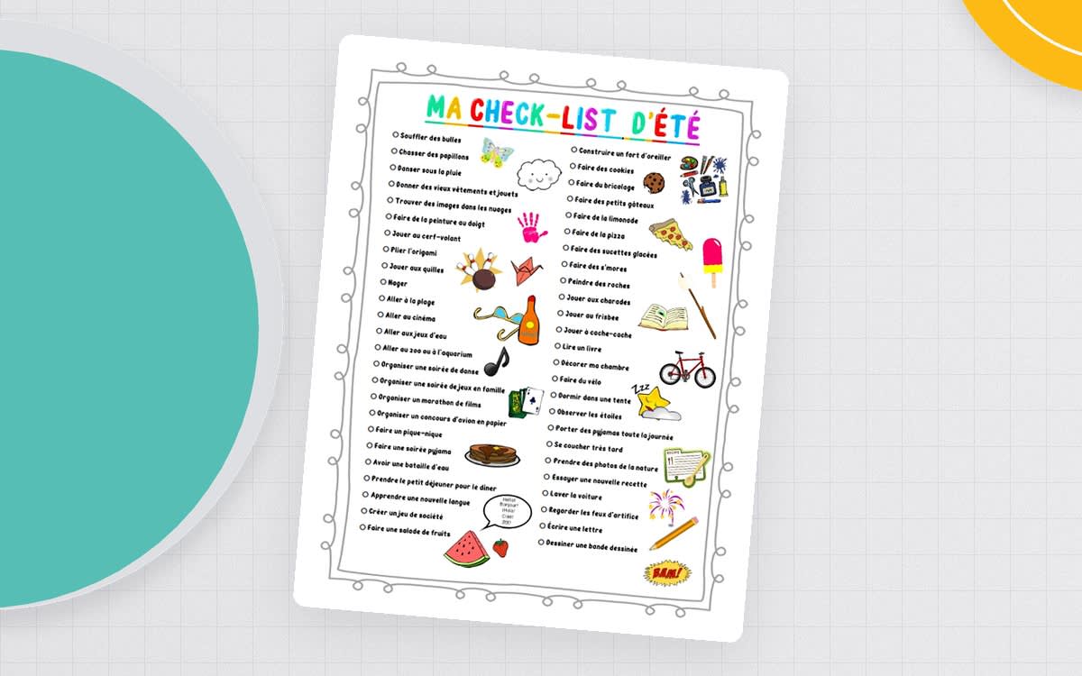 An educational teaching resource from Brave Education entitled Summer Checklist for Kid's Bucket List ( French Version ) downloadable at Teach Simple.