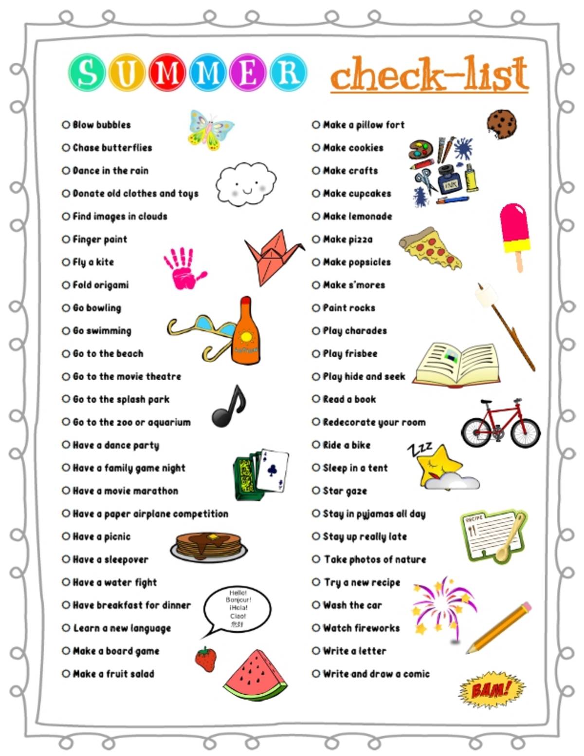 An educational teaching resource from Brave Education entitled Summer Checklist for Kid's Bucket List downloadable at Teach Simple.