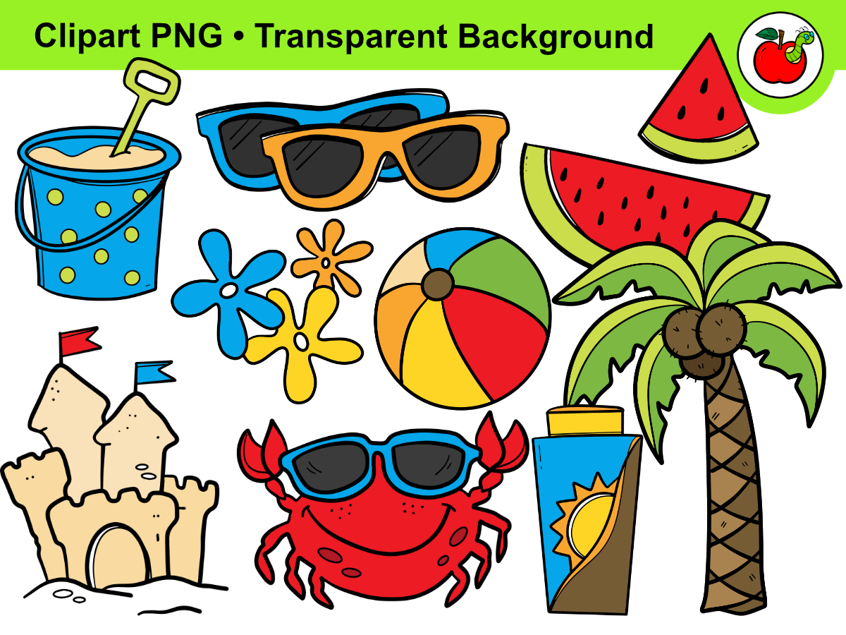 An educational teaching resource from Clipartino entitled Summer Clipart – Beach Clipart, Crab Clipart, Palm Tree Clipart PNG downloadable at Teach Simple.