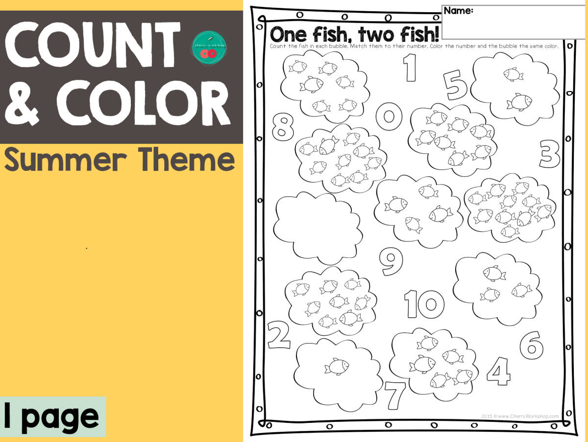 An educational teaching resource from Cherry Workshop entitled Summer Count & Color downloadable at Teach Simple.