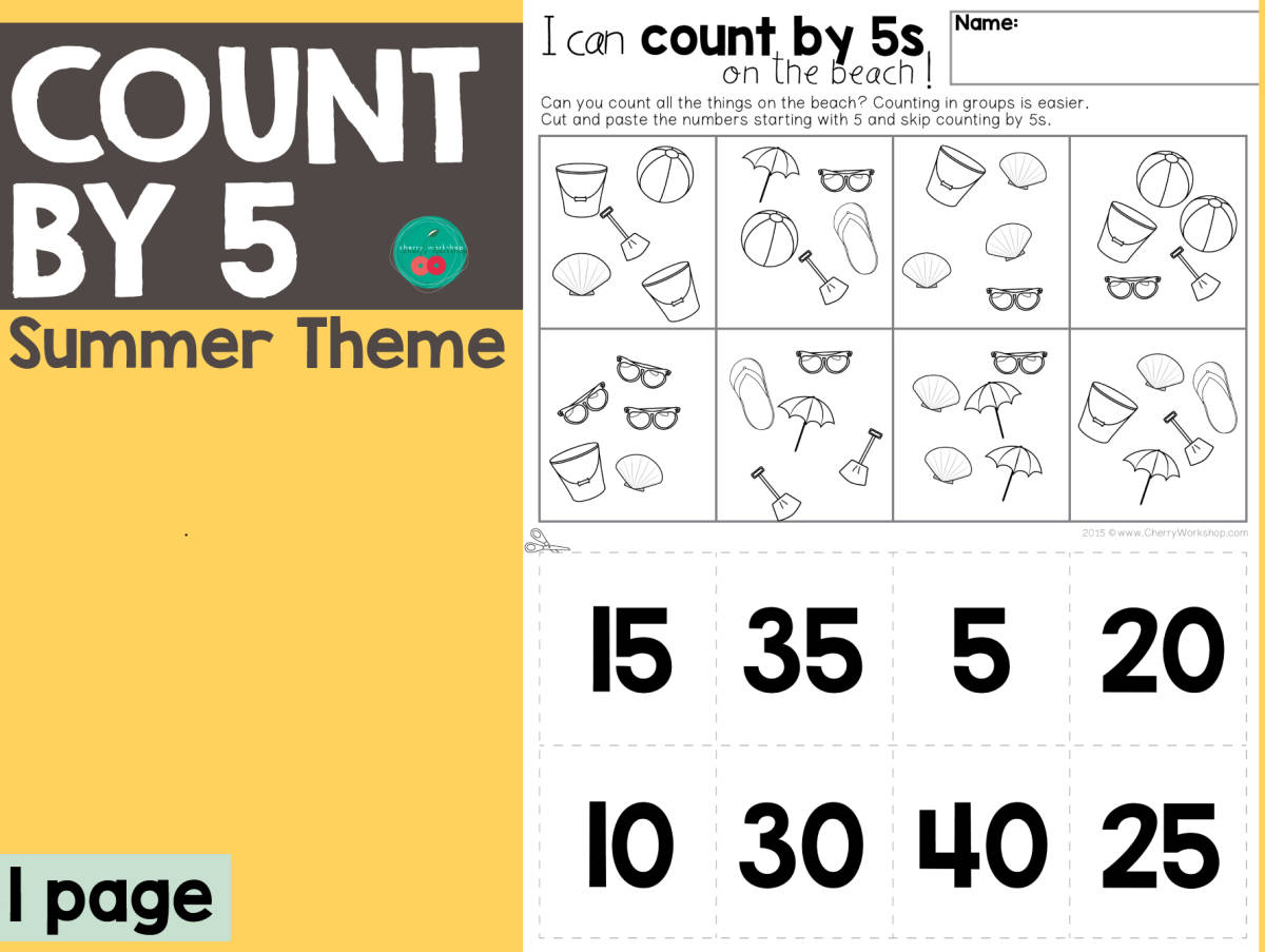 An educational teaching resource from Cherry Workshop entitled Summer Count By 5 downloadable at Teach Simple.