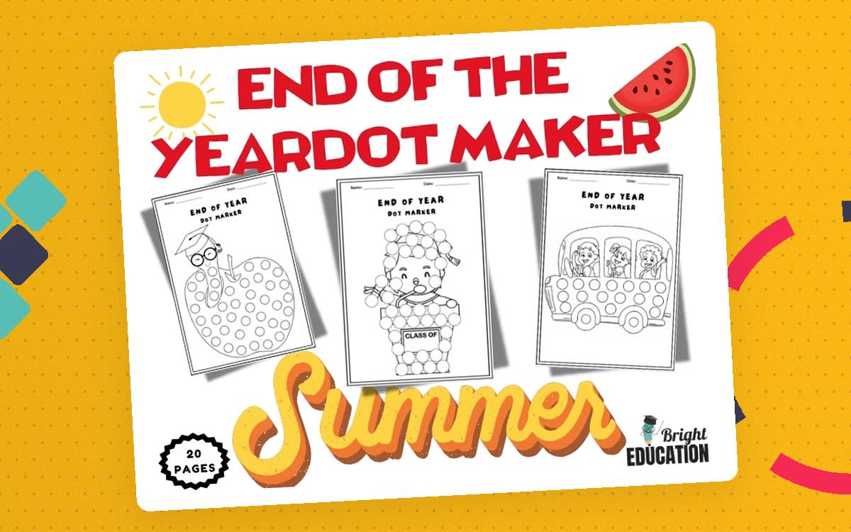 An educational teaching resource from Bright Education entitled Summer Dot Maker – End of the Year Coloring Sheets downloadable at Teach Simple.