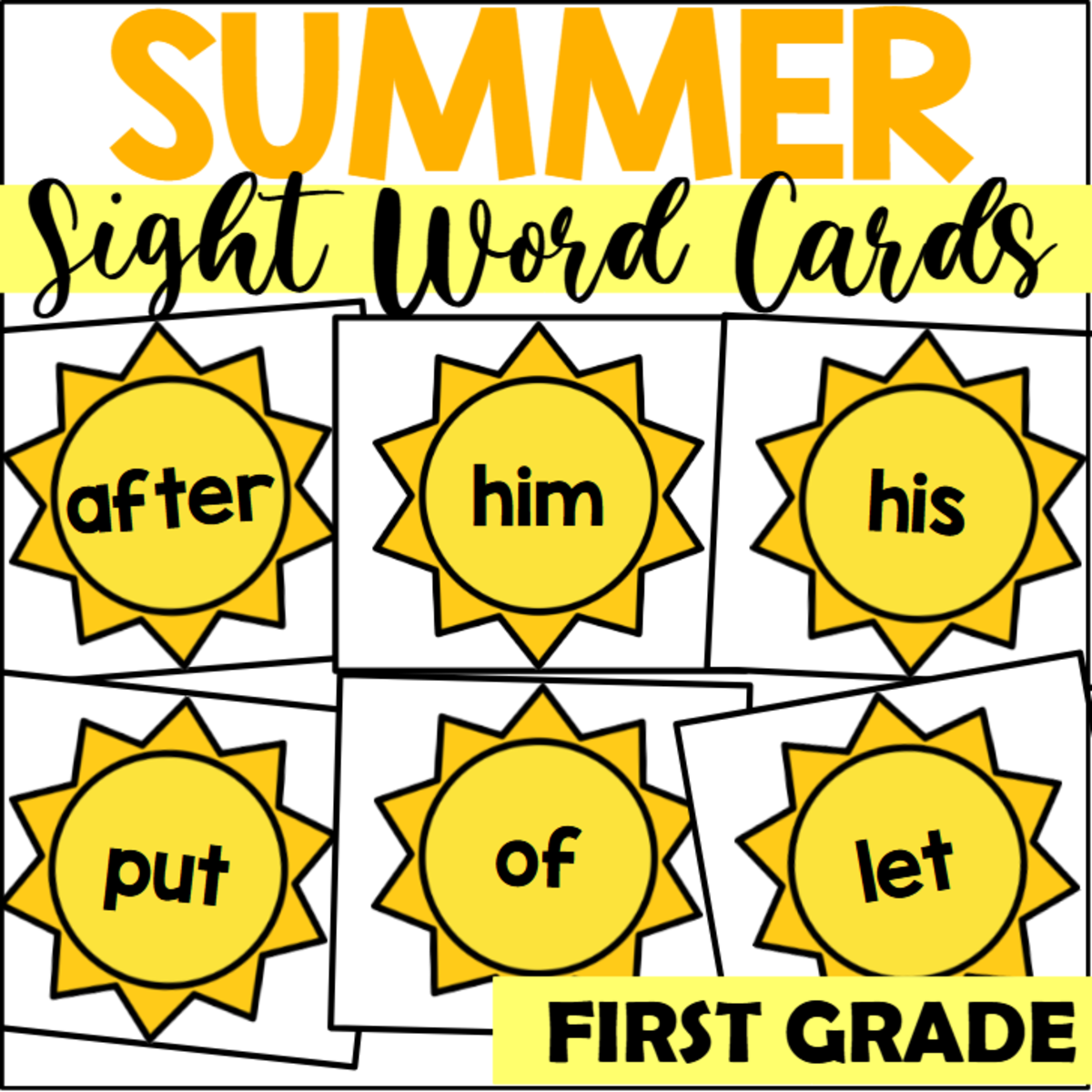 An educational teaching resource from The Connett Connection entitled Summer First Grade Sight Word Cards downloadable at Teach Simple.