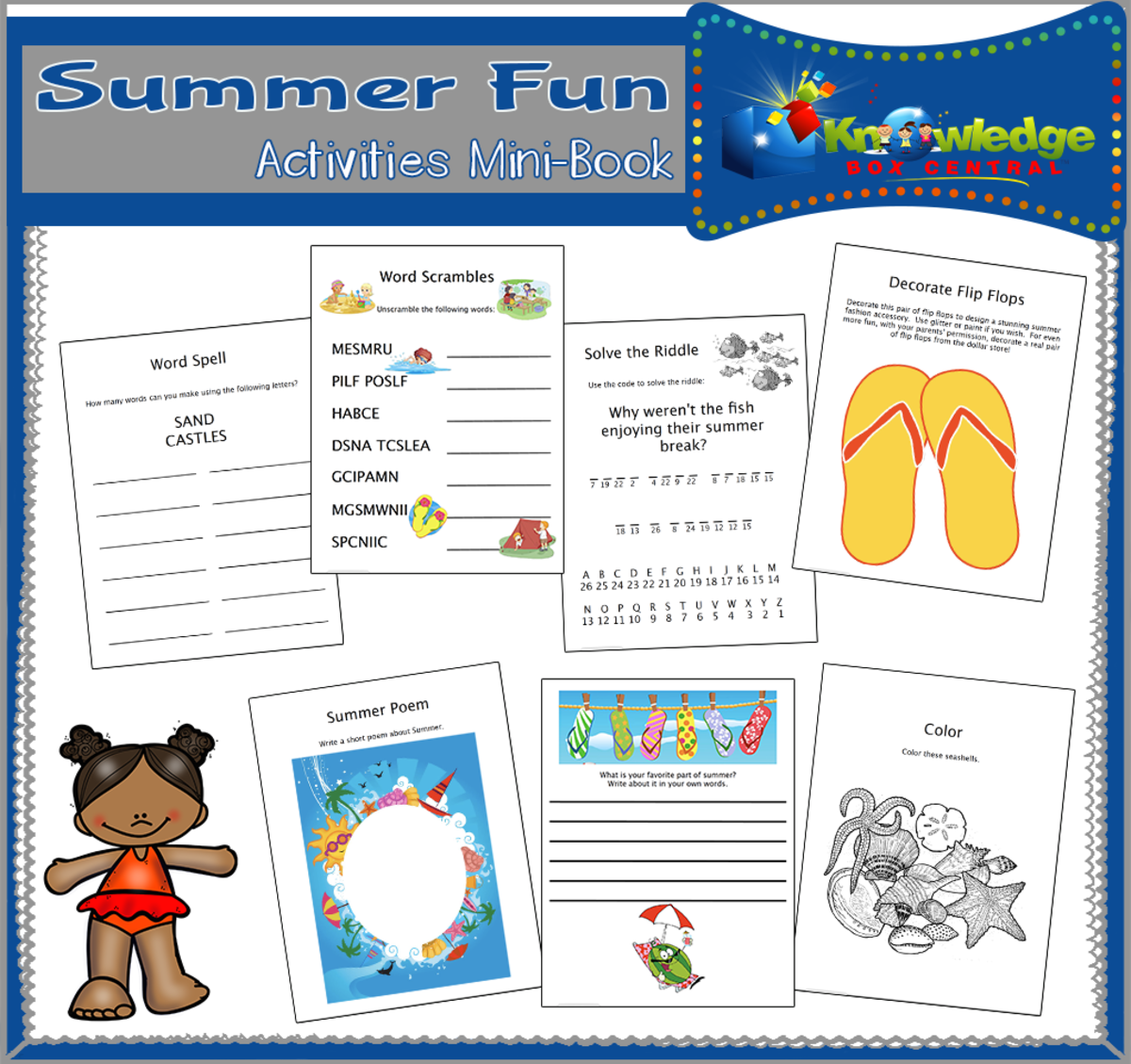 An educational teaching resource from Knowledge Box Central entitled Summer Fun Activities Mini-Book downloadable at Teach Simple.
