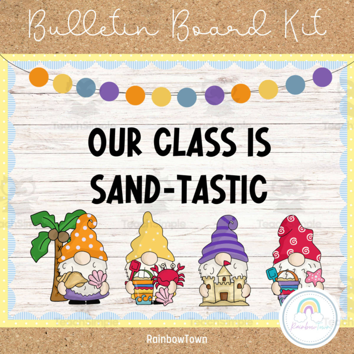 An educational teaching resource from RainbowTown entitled Summer Gnomes Bulletin Board or Door Decor Kit downloadable at Teach Simple.