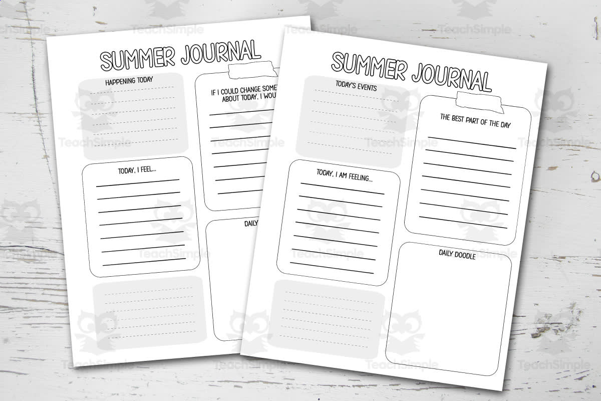 An educational teaching resource from Forever June Digital Design entitled Summer Journal Pages, End of Year Craft, Take Home Writing Activity for Summer Vacation, Last Day of School Handout, Homeschool Printables downloadable at Teach Simple.