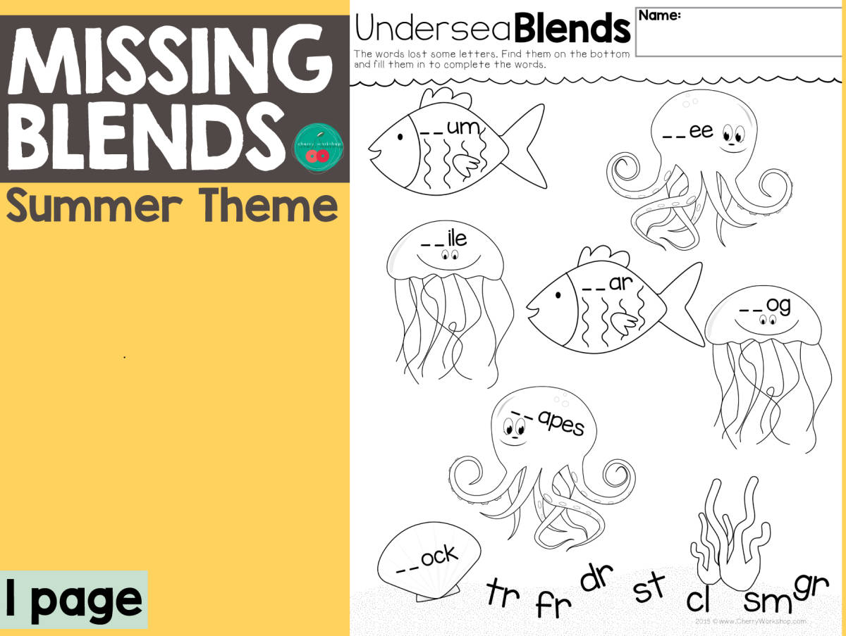 An educational teaching resource from Cherry Workshop entitled Summer Missing Blends downloadable at Teach Simple.