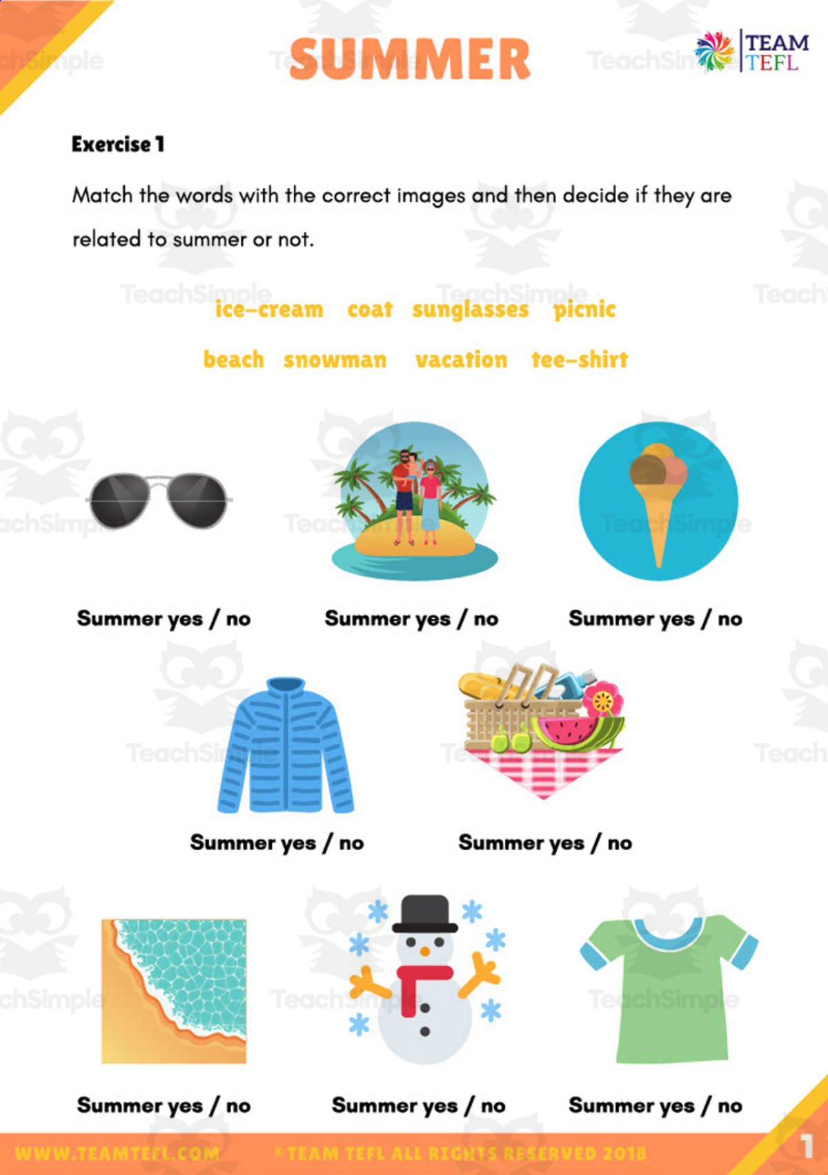 An educational teaching resource from TEAM TEFL entitled Summer Reading Activities downloadable at Teach Simple.