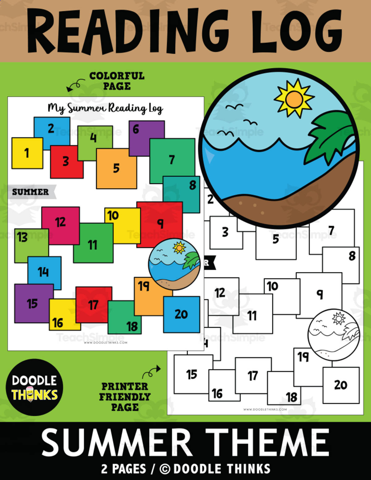 An educational teaching resource from Doodle Thinks entitled Summer Reading Log downloadable at Teach Simple.