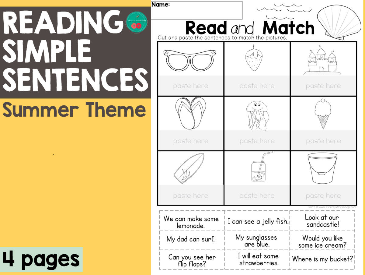 An educational teaching resource from Cherry Workshop entitled Summer Reading Simple Sentences downloadable at Teach Simple.