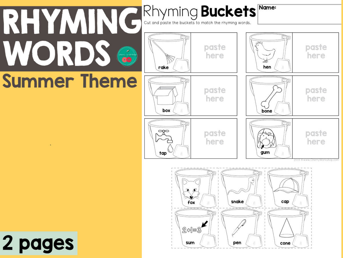 An educational teaching resource from Cherry Workshop entitled Summer Rhyming Words downloadable at Teach Simple.