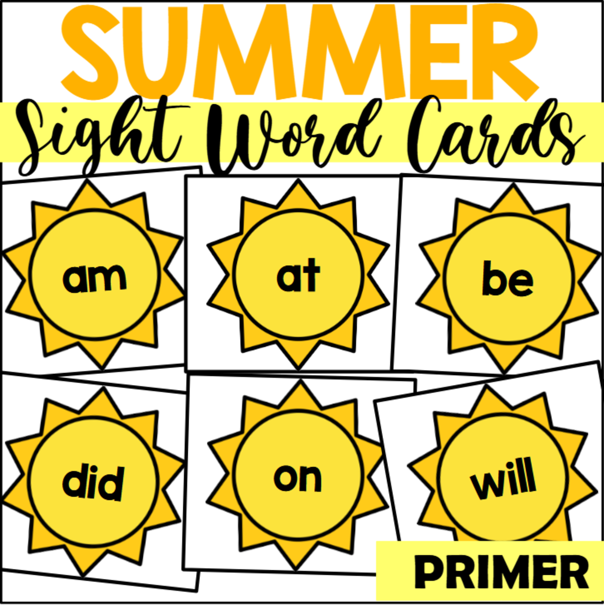 An educational teaching resource from The Connett Connection entitled Summer Sight Word Cards for Primer downloadable at Teach Simple.