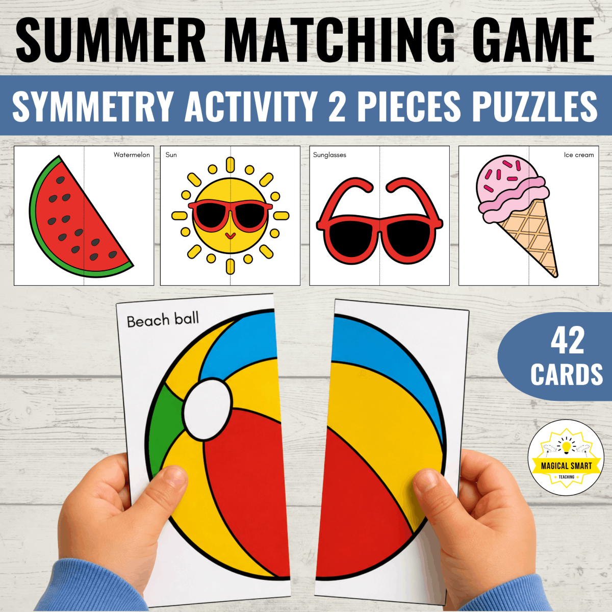 An educational teaching resource from Magical smart teaching entitled Summer Symmetry Bulletin Board Activity - Matching Game PreK Preschool downloadable at Teach Simple.