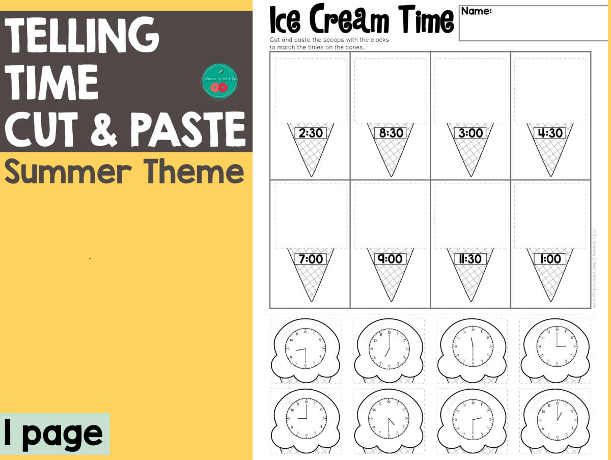 An educational teaching resource from Cherry Workshop entitled Summer Telling Time downloadable at Teach Simple.