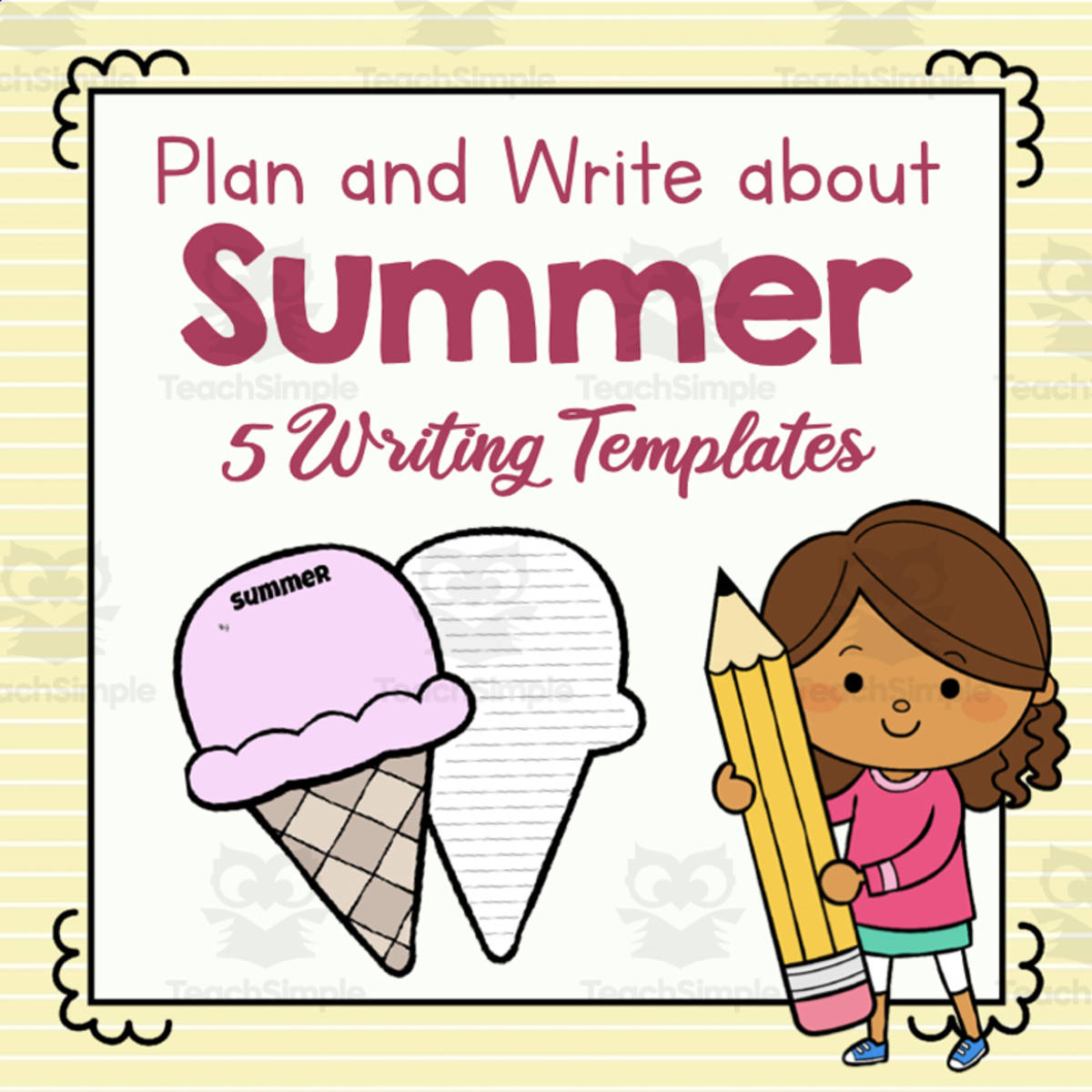 An educational teaching resource from Simply Schoolgirl entitled Summer Vacation Writing Prompts | End of Year Activity downloadable at Teach Simple.
