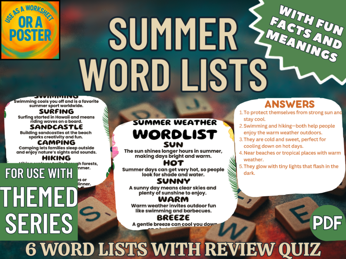 An educational teaching resource from Cored Education entitled Summer Word List Posters (PDF) downloadable at Teach Simple.
