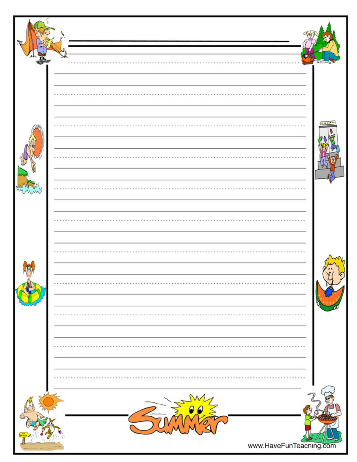 An educational teaching resource from Have Fun Teaching entitled Summer Writing Paper downloadable at Teach Simple.