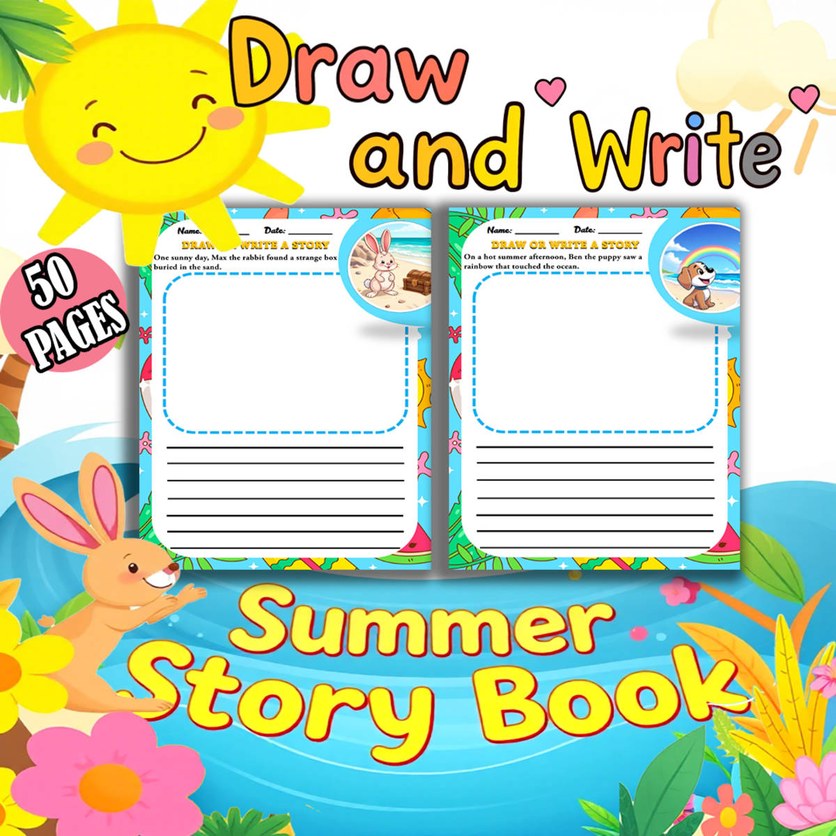An educational teaching resource from Bambolina55 entitled Summer Writing Prompts Activity, Summer Story Book for Kindergarten downloadable at Teach Simple.