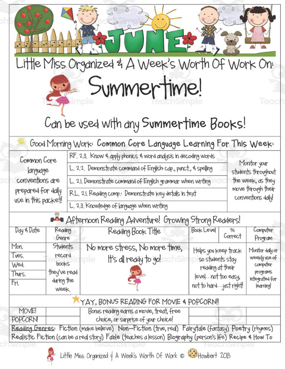 An educational teaching resource from Second Grade Smartypants entitled Summertime | Reading Activity Packet downloadable at Teach Simple.