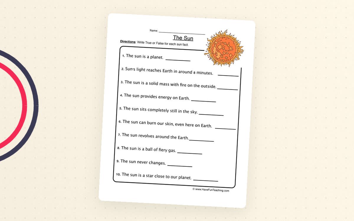 An educational teaching resource from Have Fun Teaching entitled Sun Facts Worksheet downloadable at Teach Simple.