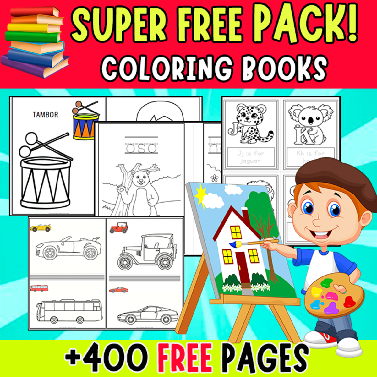 An educational teaching resource from EDITORIAL LAURA EDUCA entitled SUPER BUNDLE PACK | Coloring Books | +400 PAGES downloadable at Teach Simple.
