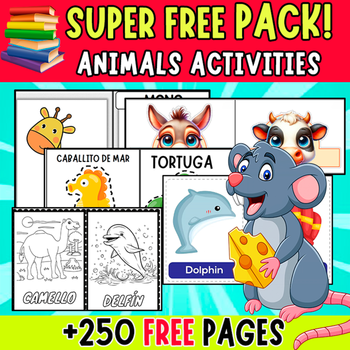 An educational teaching resource from EDITORIAL LAURA EDUCA entitled SUPER FREE PACK | +250 PAGES | ANIMALS ACTIVITIES FOR KIDS downloadable at Teach Simple.