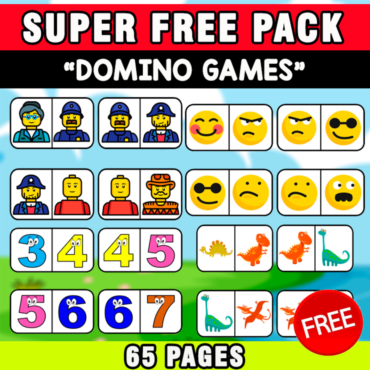 An educational teaching resource from EDITORIAL LAURA EDUCA entitled SUPER FREE PACK | DOMINO GAMES | 65 PAGES downloadable at Teach Simple.