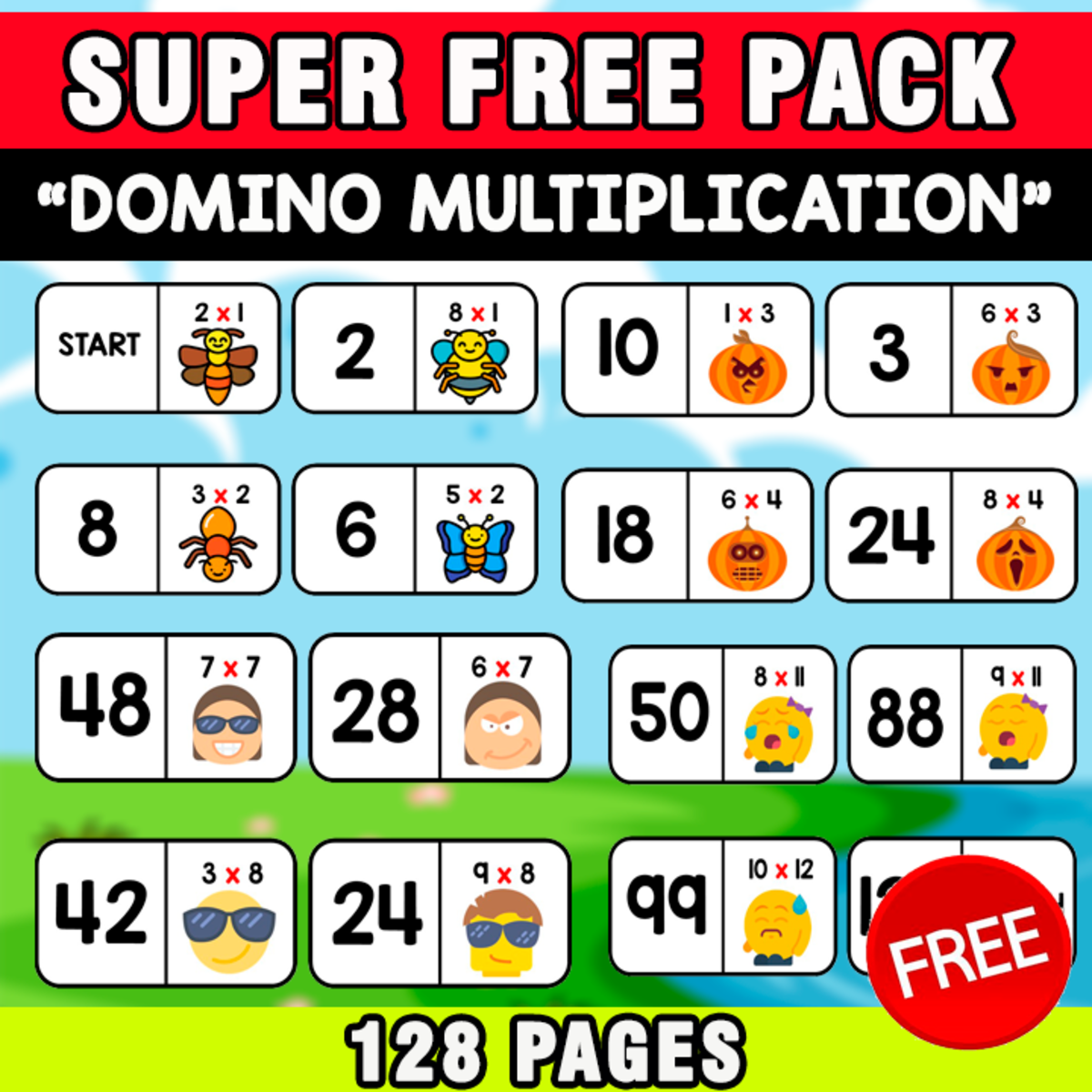 An educational teaching resource from EDITORIAL LAURA EDUCA entitled SUPER FREE PACK | DOMINO OF MULTIPLICATION | 128 PAGES downloadable at Teach Simple.